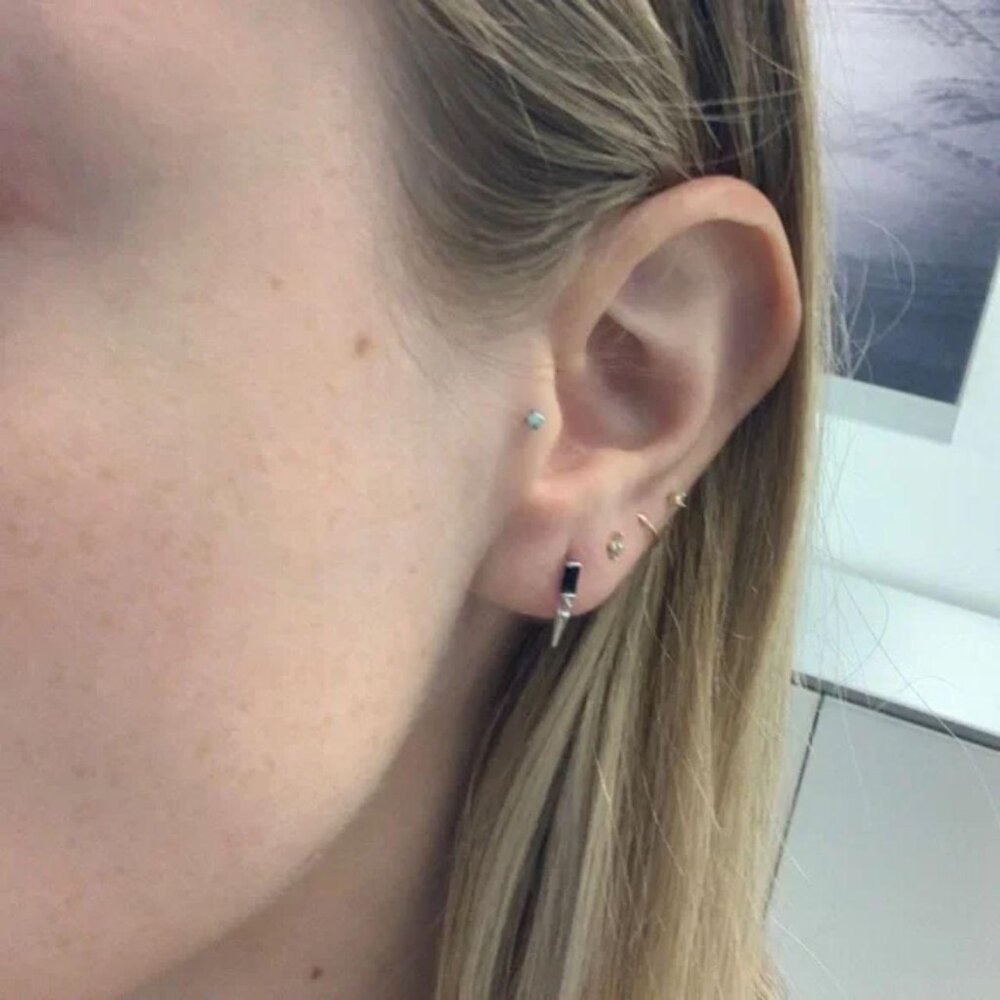 The Raelynn sterling silver onyx stud dangling spike earrings delicate dainty - Picture 5 of 5
